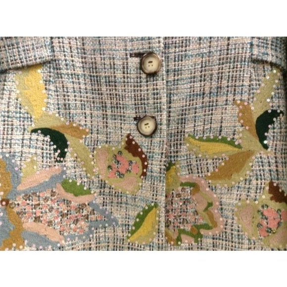 Kenzie Aqua/pink/yellow Tweed Floral Embroidered Coat/jacket 14 - Picture 4 of 7
